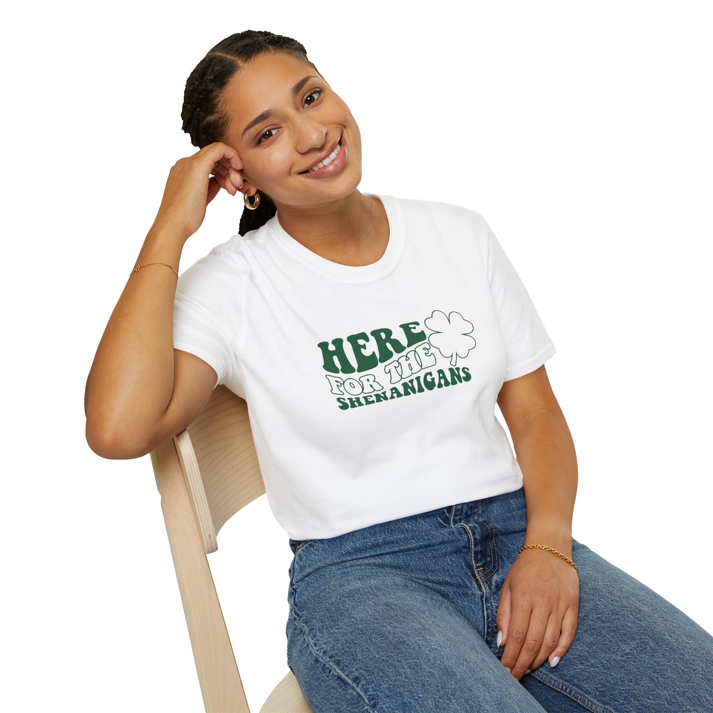 Here for the Shenanigans Unisex Softstyle T-Shirt