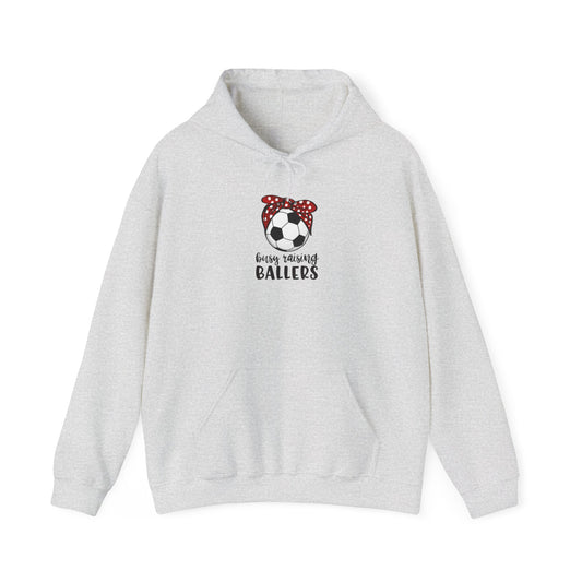 Busy Raising Ballers Soccer Mom Unisex Heavy Blend™ Hooded Sweatshirt with red polka dot bandana