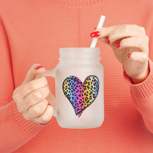 Rainbow Leopard Heart Mason Jar