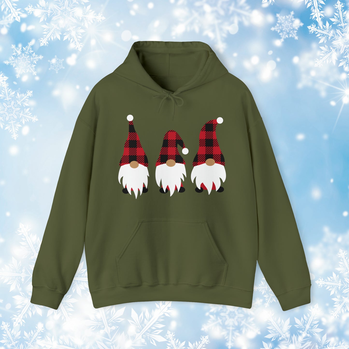 Buffalo Plaid Gnome Hooded Sweatshirt