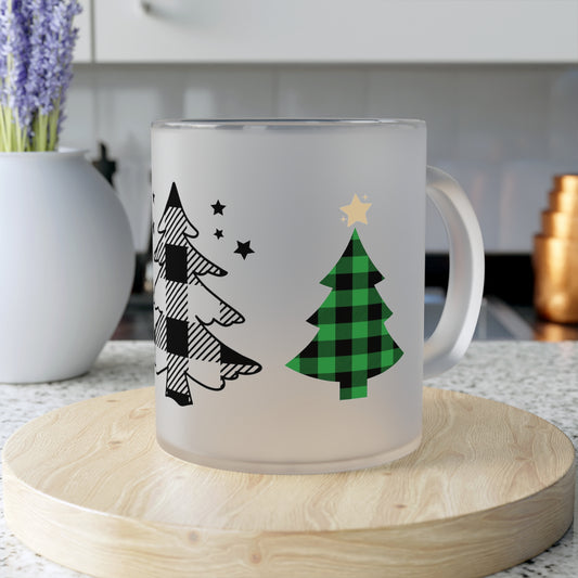 Buffalo Plaid Christmas Tree Frosted Glass Mug