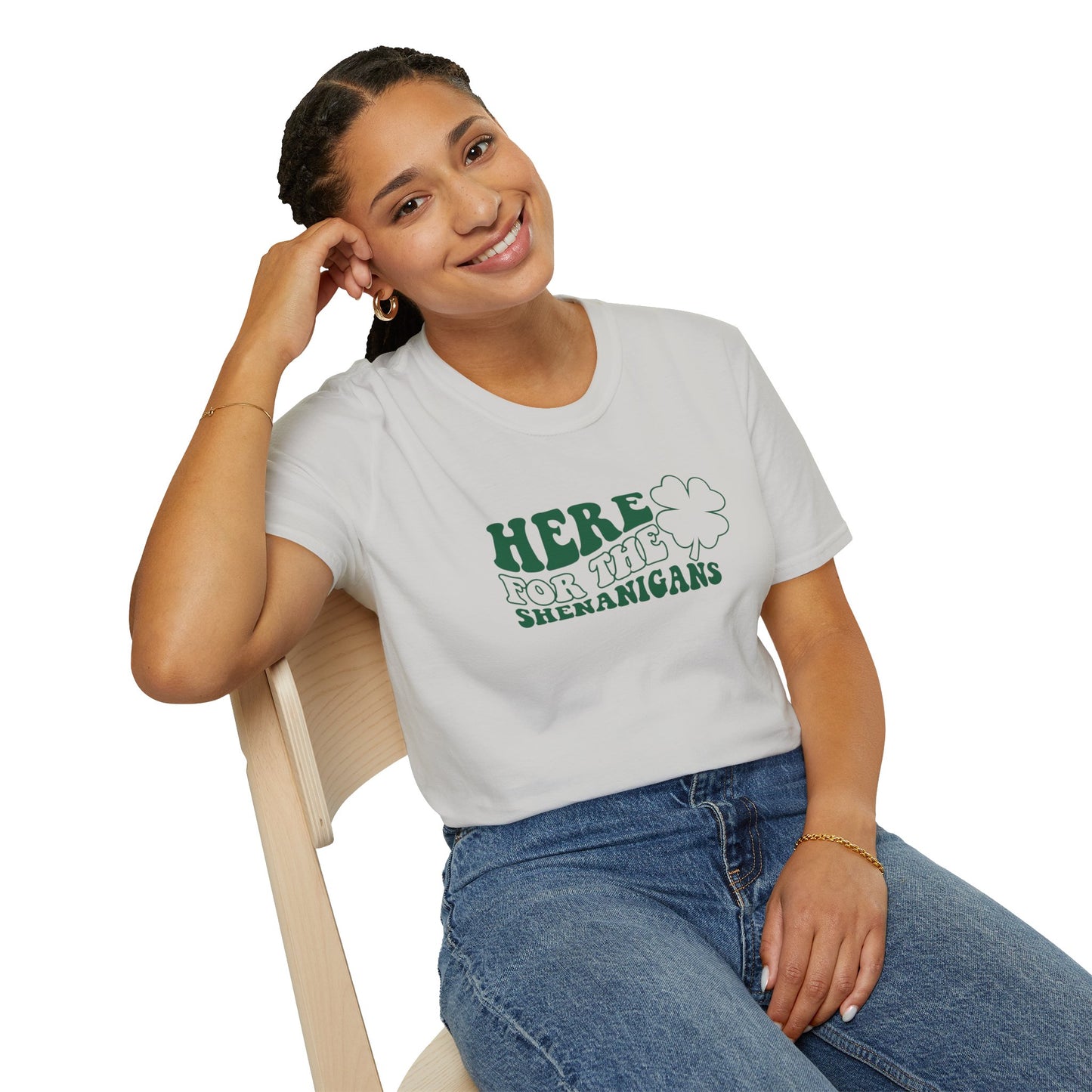 Here for the Shenanigans Unisex Softstyle T-Shirt